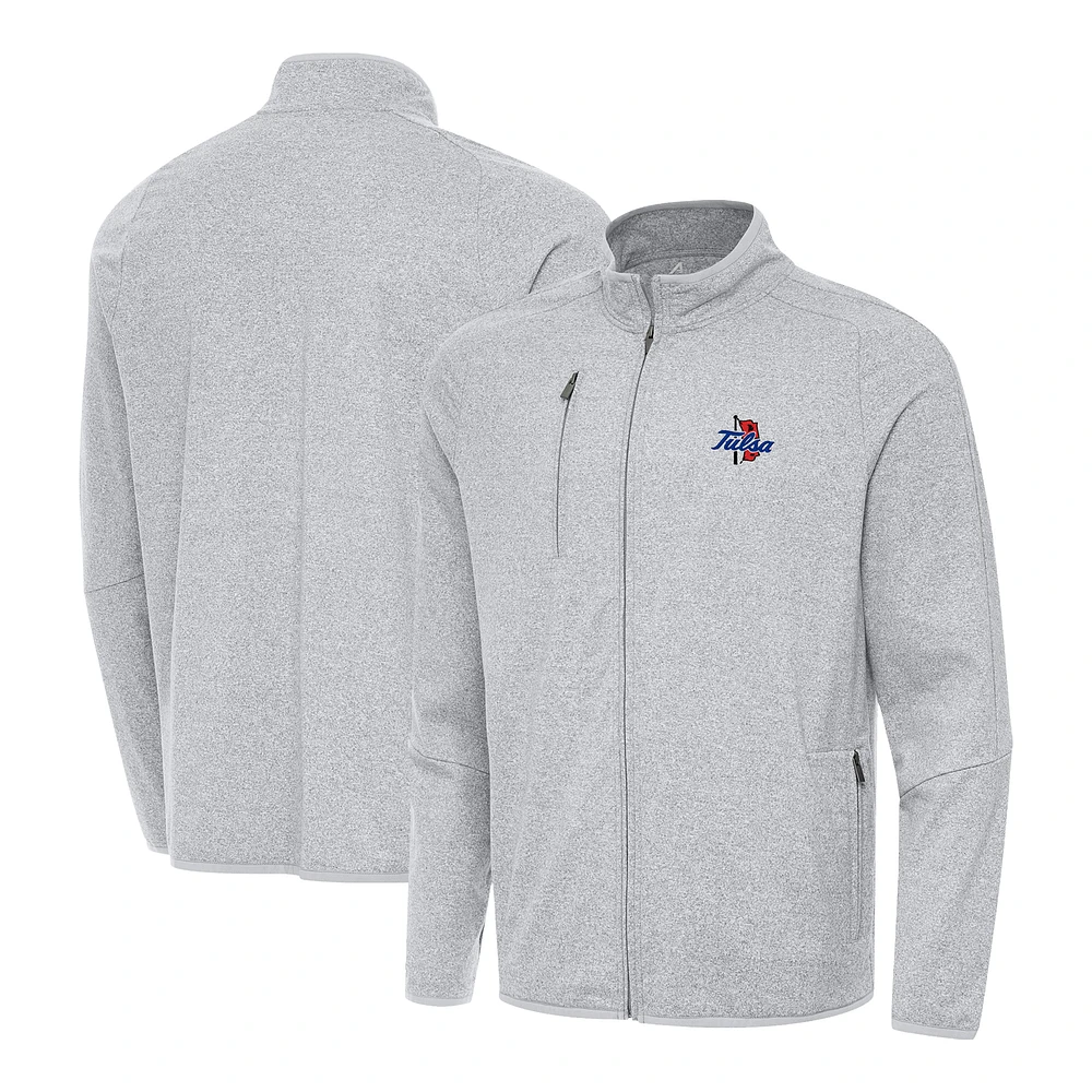 Men's Antigua Heather Gray Tulsa Golden Hurricane Hold-Up Full-Zip Jacket