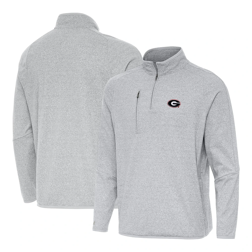 Men's Antigua Heather Georgia Bulldogs Certain Tri-Blend Quarter-Zip Top