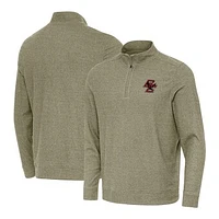 Men's Antigua Heather Olive Boston College Eagles Subtle Quarter-Zip Top