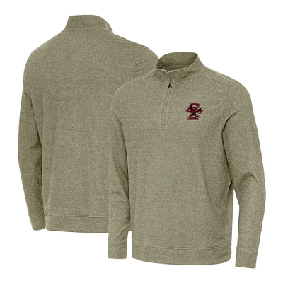 Men's Antigua Heather Olive Boston College Eagles Subtle Quarter-Zip Top