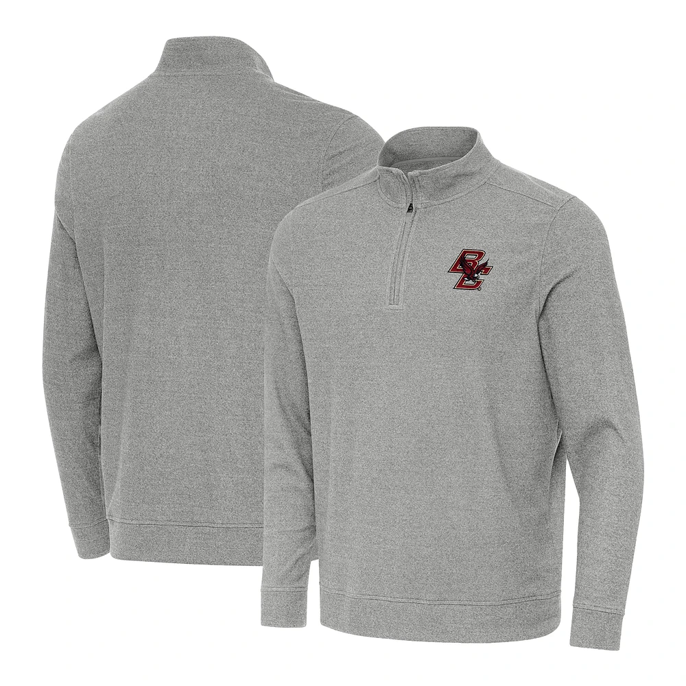 Men's Antigua Heather Gray Boston College Eagles Subtle Quarter-Zip Top