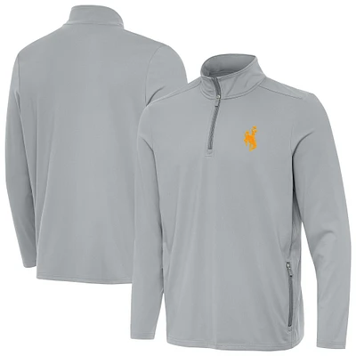 Men's Antigua Gray Wyoming Cowboys Perilous Quarter-Zip Pullover Top