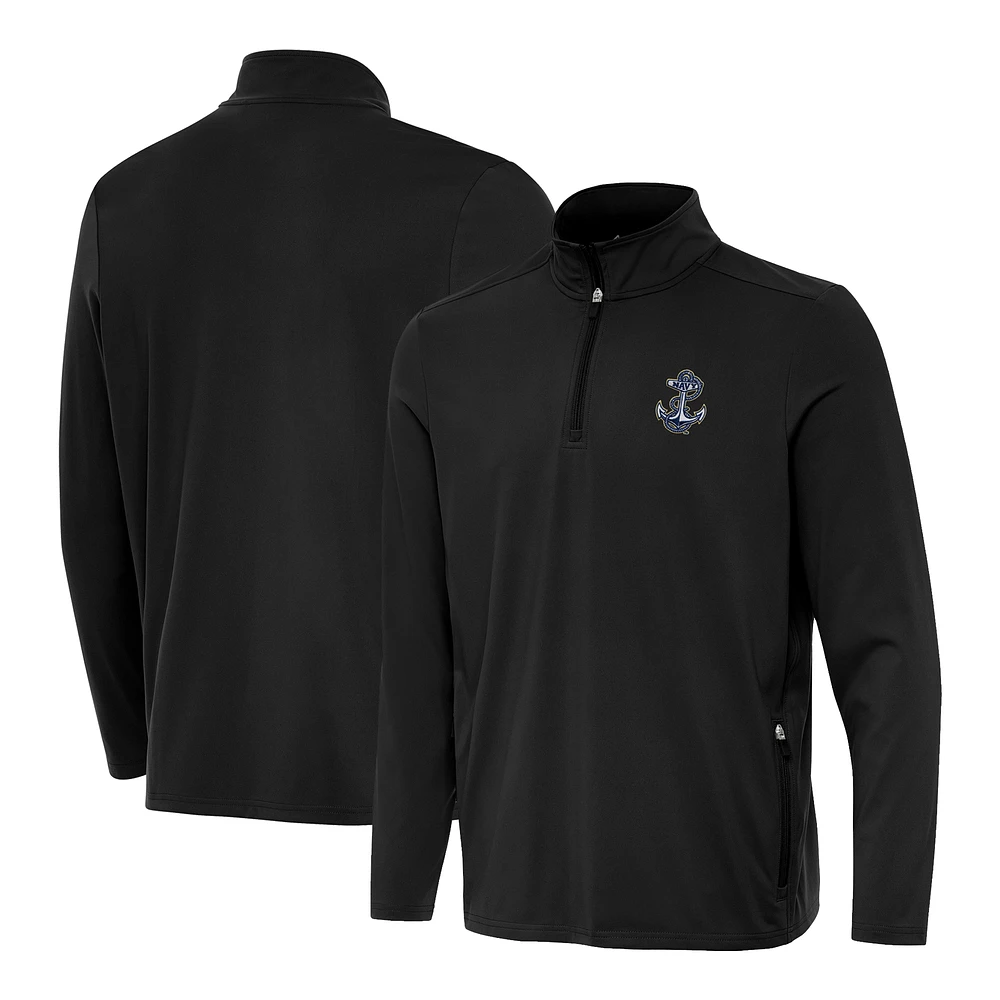 Men's Antigua Black Navy Midshipmen Perilous Quarter-Zip Pullover Top
