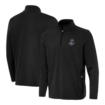 Men's Antigua Black Navy Midshipmen Perilous Quarter-Zip Pullover Top