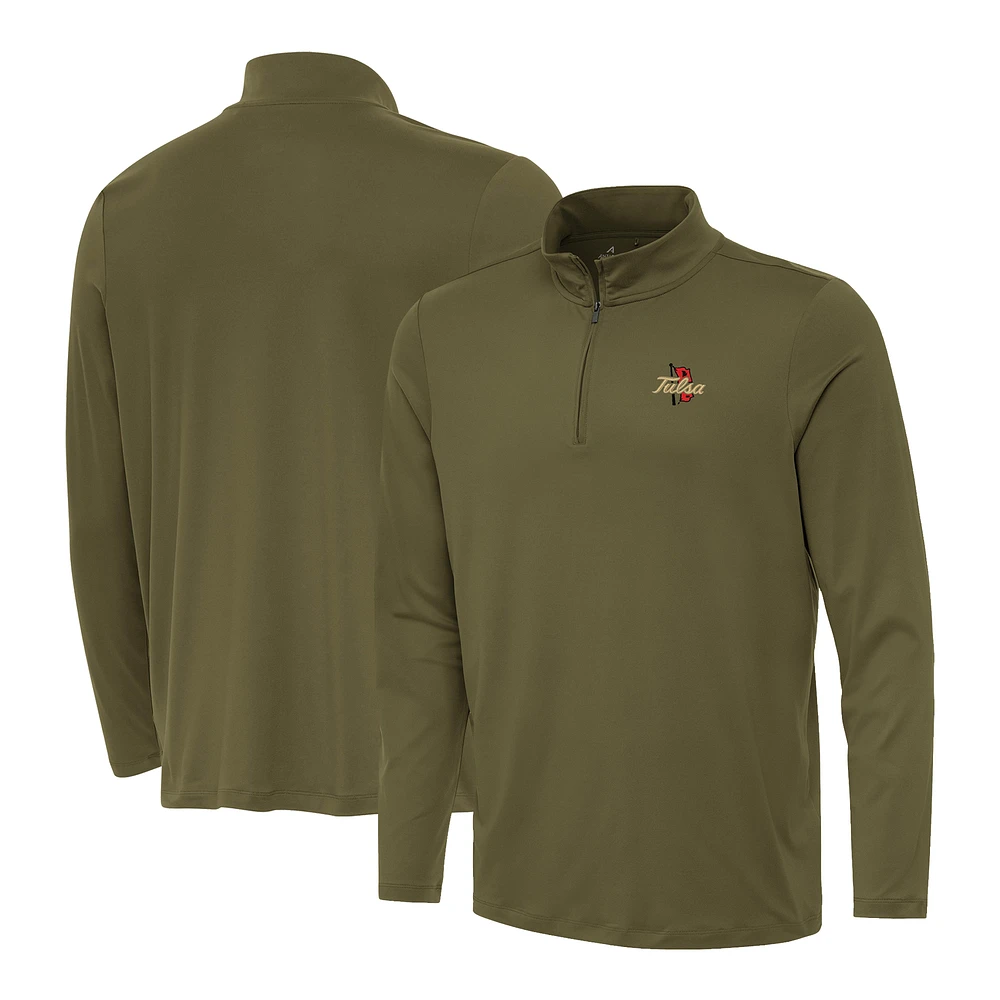 Men's Antigua Olive Tulsa Golden Hurricane Reprocess Quarter-Zip Top