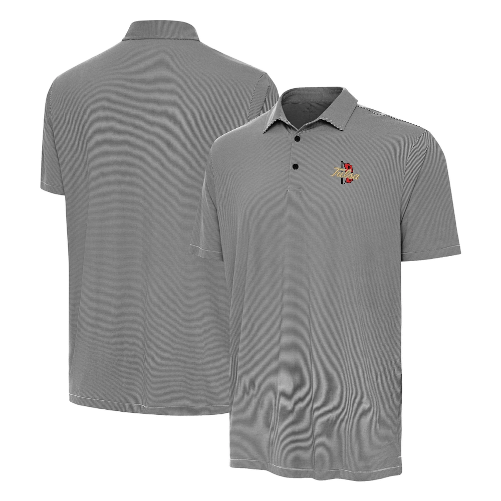 Men's Antigua Black Tulsa Golden Hurricane Twine Polo