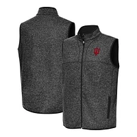 Men's Antigua Heather Black Indiana Hoosiers Fortune Full-Zip Vest