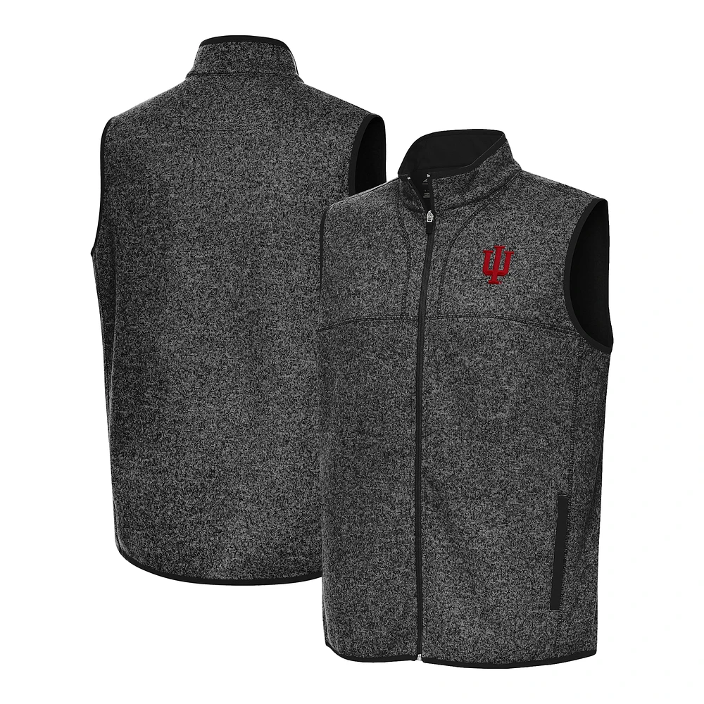 Men's Antigua Heather Black Indiana Hoosiers Fortune Full-Zip Vest
