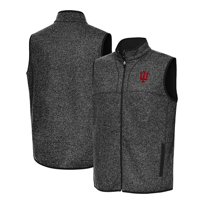 Men's Antigua Heather Black Indiana Hoosiers Fortune Full-Zip Vest