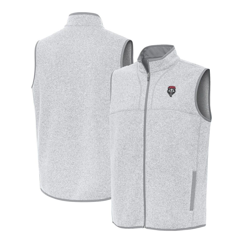 Men's Antigua Heather Gray New Mexico Lobos Fortune Full-Zip Vest