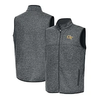 Men's Antigua Heather Gray Georgia Tech Yellow Jackets Fortune Full-Zip Vest