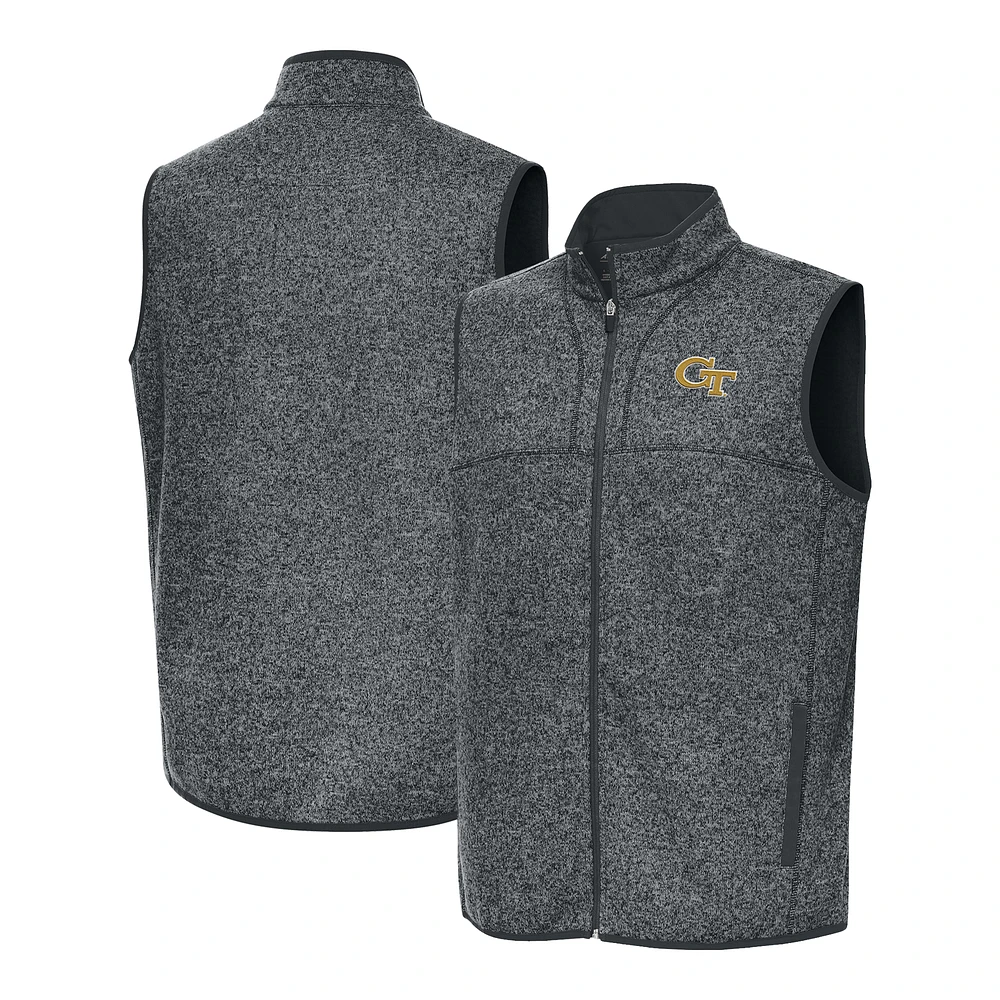 Men's Antigua Heather Gray Georgia Tech Yellow Jackets Fortune Full-Zip Vest