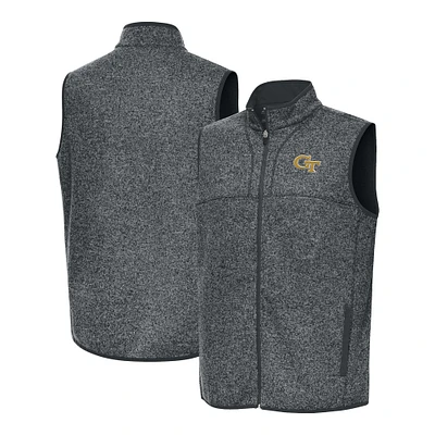 Men's Antigua Heather Gray Georgia Tech Yellow Jackets Fortune Full-Zip Vest