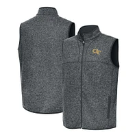 Men's Antigua Heather Gray Georgia Tech Yellow Jackets Fortune Full-Zip Vest