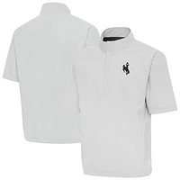 Men's Antigua Gray Wyoming Cowboys Brisk Short Sleeve Quarter-Zip Windshirt