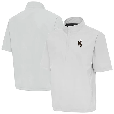 Men's Antigua Gray Wyoming Cowboys Brisk Short Sleeve Quarter-Zip Windshirt