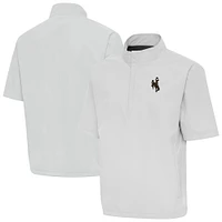 Men's Antigua Gray Wyoming Cowboys Brisk Short Sleeve Quarter-Zip Windshirt