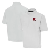 Men's Antigua Heather Gray Rutgers Scarlet Knights Brisk Short Sleeve Quarter-Zip Windshirt