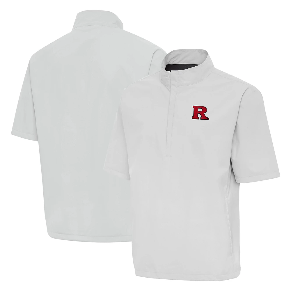 Men's Antigua Heather Gray Rutgers Scarlet Knights Brisk Short Sleeve Quarter-Zip Windshirt