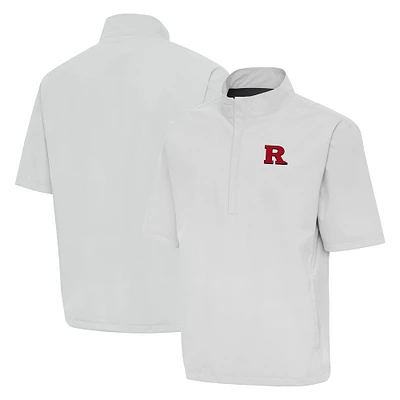 Men's Antigua Heather Gray Rutgers Scarlet Knights Brisk Short Sleeve Quarter-Zip Windshirt
