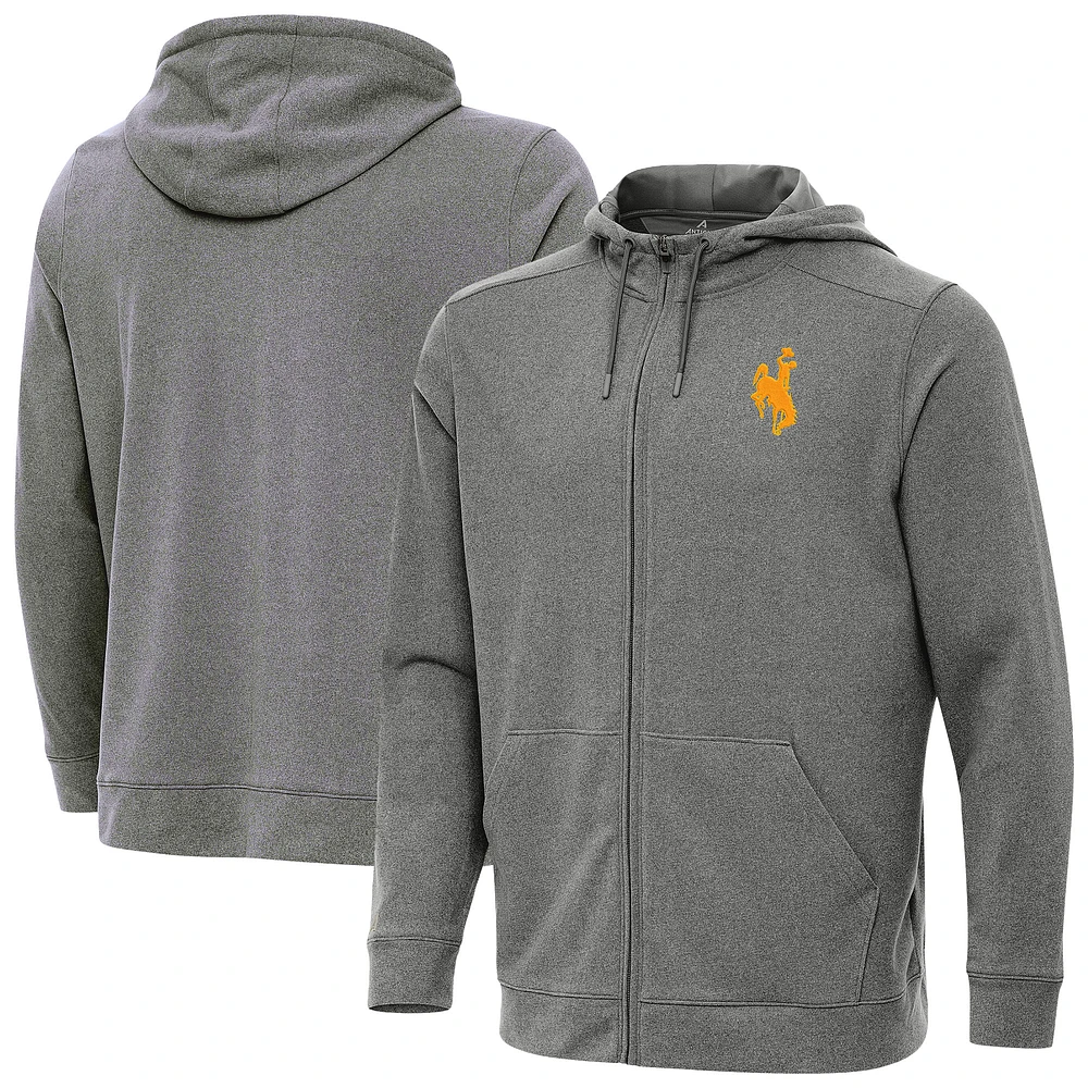 Men's Antigua Heather Black Wyoming Cowboys Effortless Full-Zip Hoodie