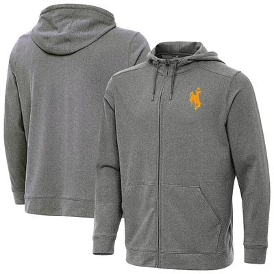 Men's Antigua  Heather Black Wyoming Cowboys Effortless Full-Zip Hoodie