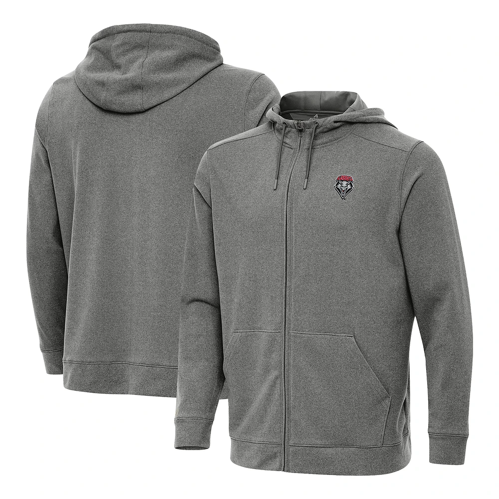 Men's Antigua Heather Black New Mexico Lobos Effortless Full-Zip Hoodie