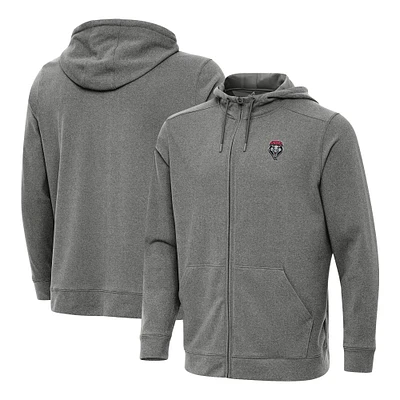 Men's Antigua Heather Black New Mexico Lobos Effortless Full-Zip Hoodie