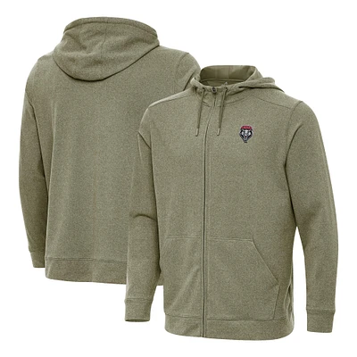 Men's Antigua Heather Olive New Mexico Lobos Effortless Full-Zip Hoodie