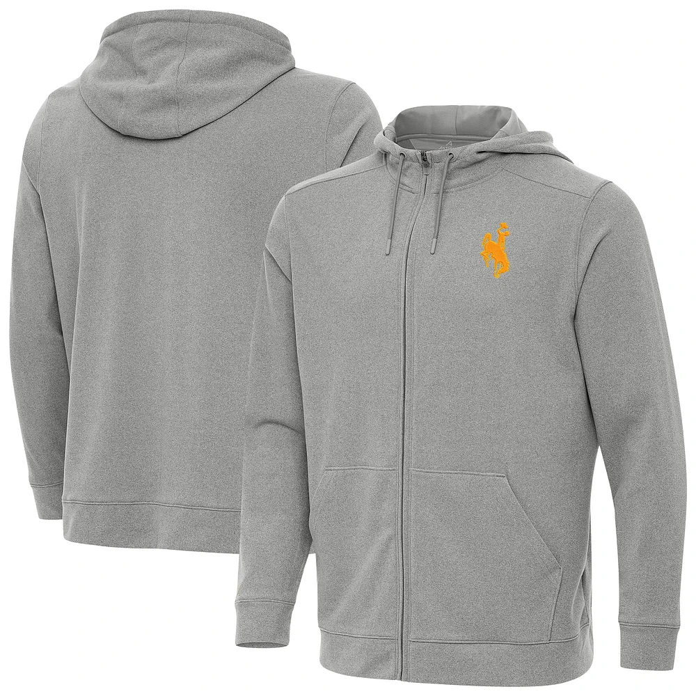 Men's Antigua Heather Gray Wyoming Cowboys Effortless Full-Zip Hoodie