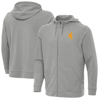 Men's Antigua  Heather Gray Wyoming Cowboys Effortless Full-Zip Hoodie