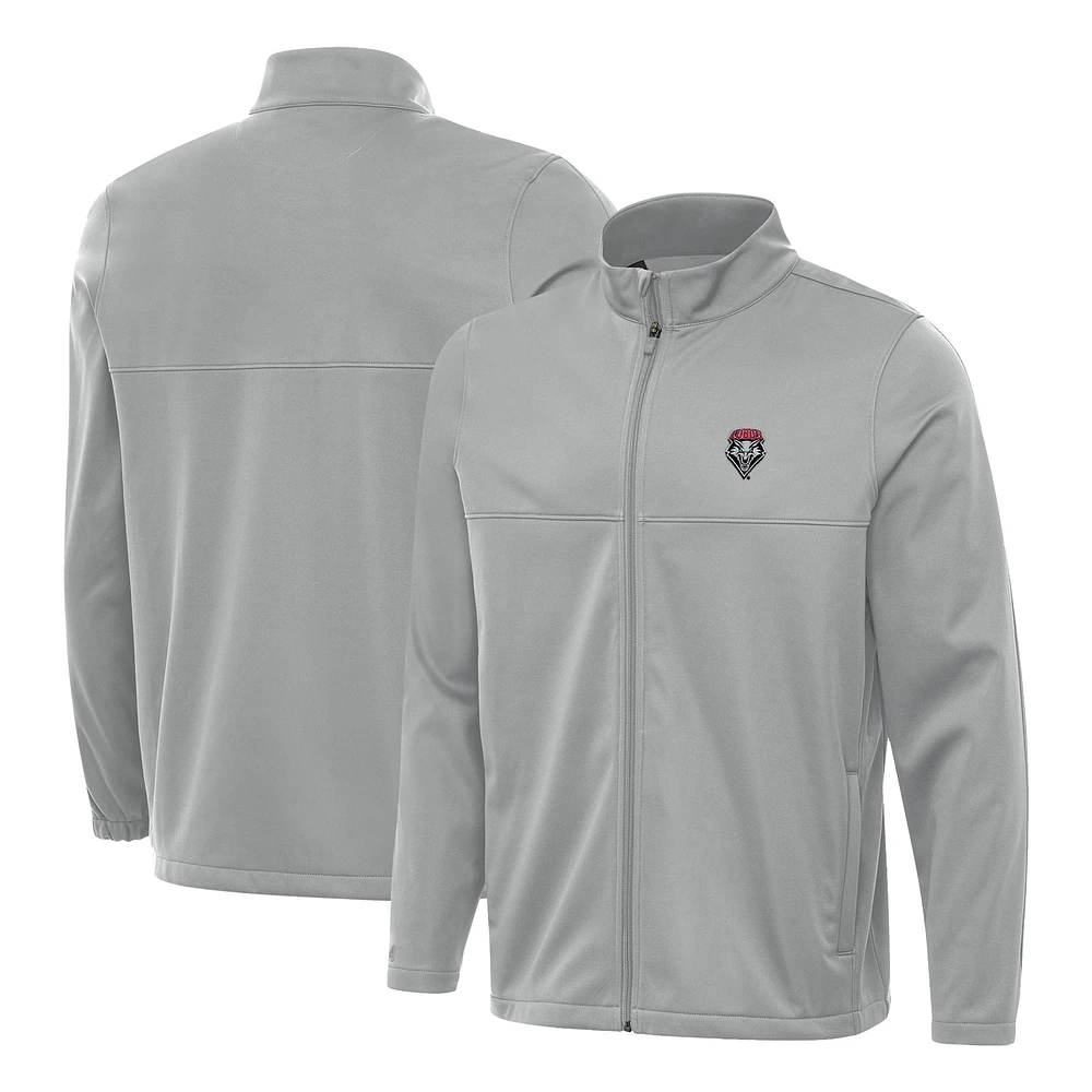Men's Antigua Gray New Mexico Lobos Links 2 Full-Zip Golf Jacket