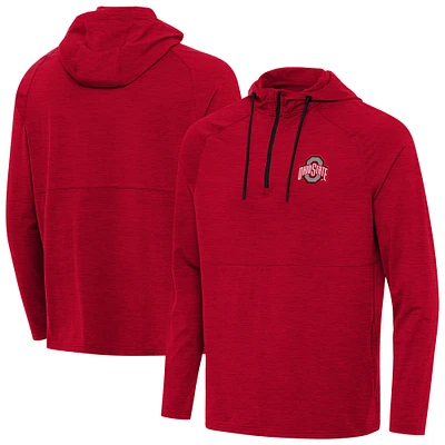 Men's Antigua Heather Ohio State Buckeyes Spikes Quarter-Zip Hoodie