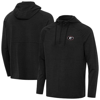 Men's Antigua  Heather Black Georgia Bulldogs Spikes Quarter-Zip Hoodie