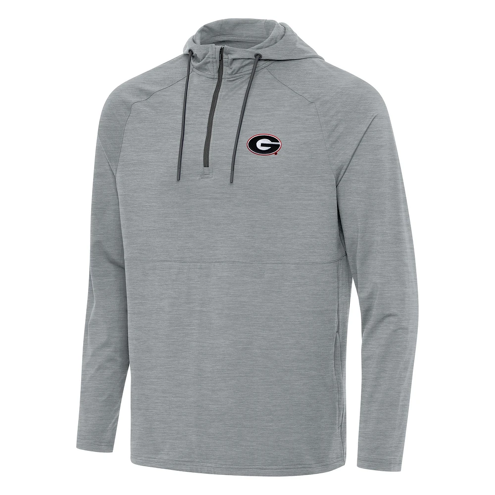 Men's Antigua Heather Gray Georgia Bulldogs Spikes Quarter-Zip Hoodie