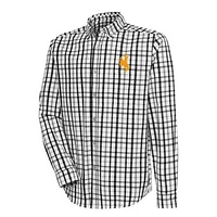 Men's Antigua Black Wyoming Cowboys Tending 2 Woven Tri-Blend Long Sleeve Button-Down Shirt