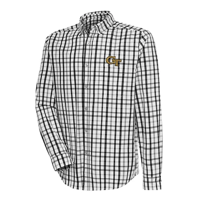 Men's Antigua Black Georgia Tech Yellow Jackets Tending 2 Tri-Blend Long Sleeve Button-Down Shirt