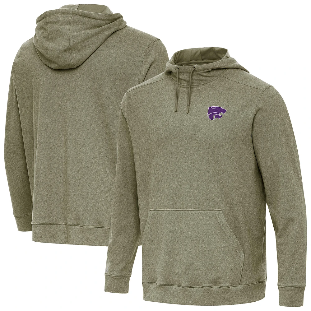 Men's Antigua Heather Olive Kansas State Wildcats Cloud Pullover Hoodie
