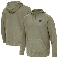 Men's Antigua Heather Olive Kansas State Wildcats Cloud Pullover Hoodie