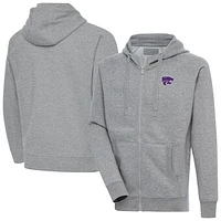 Men's Antigua Heather Gray Kansas State Wildcats Big & Tall Victory Full-Zip Hoodie