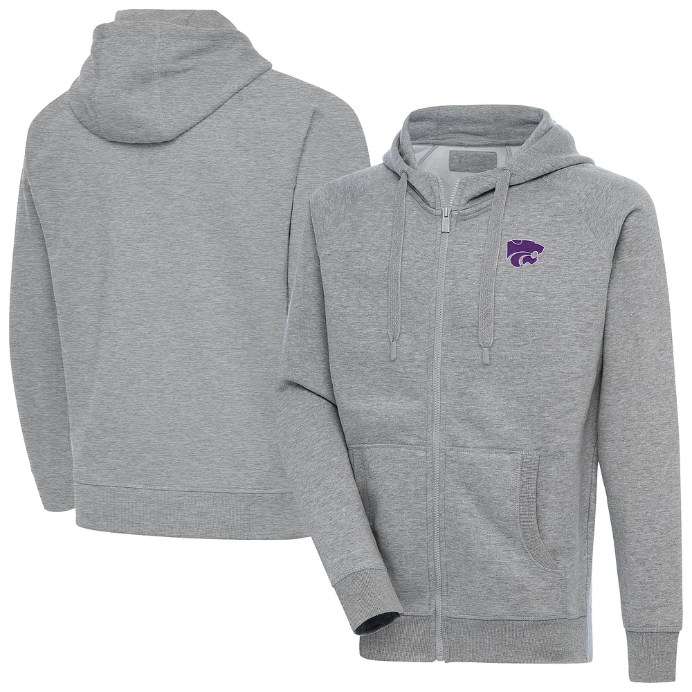 Men's Antigua Heather Gray Kansas State Wildcats Big & Tall Victory Full-Zip Hoodie