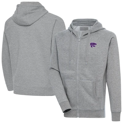 Men's Antigua Heather Gray Kansas State Wildcats Big & Tall Victory Full-Zip Hoodie