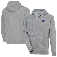 Men's Antigua Heather Gray Kansas State Wildcats Big & Tall Victory Full-Zip Hoodie