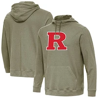 Men's Antigua Heather Olive Rutgers Scarlet Knights Cloud Pullover Hoodie