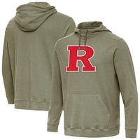 Men's Antigua Heather Olive Rutgers Scarlet Knights Cloud Pullover Hoodie