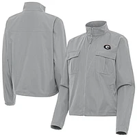 Women's Antigua  Gray Georgia Bulldogs Even Par Full-Zip Jacket