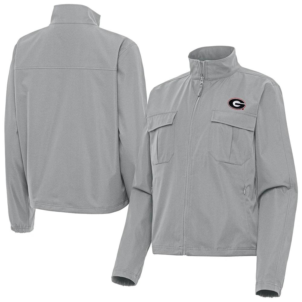 Women's Antigua Gray Georgia Bulldogs Even Par Full-Zip Jacket