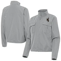 Women's Antigua  Gray Wyoming Cowboys Even Par Full-Zip Jacket