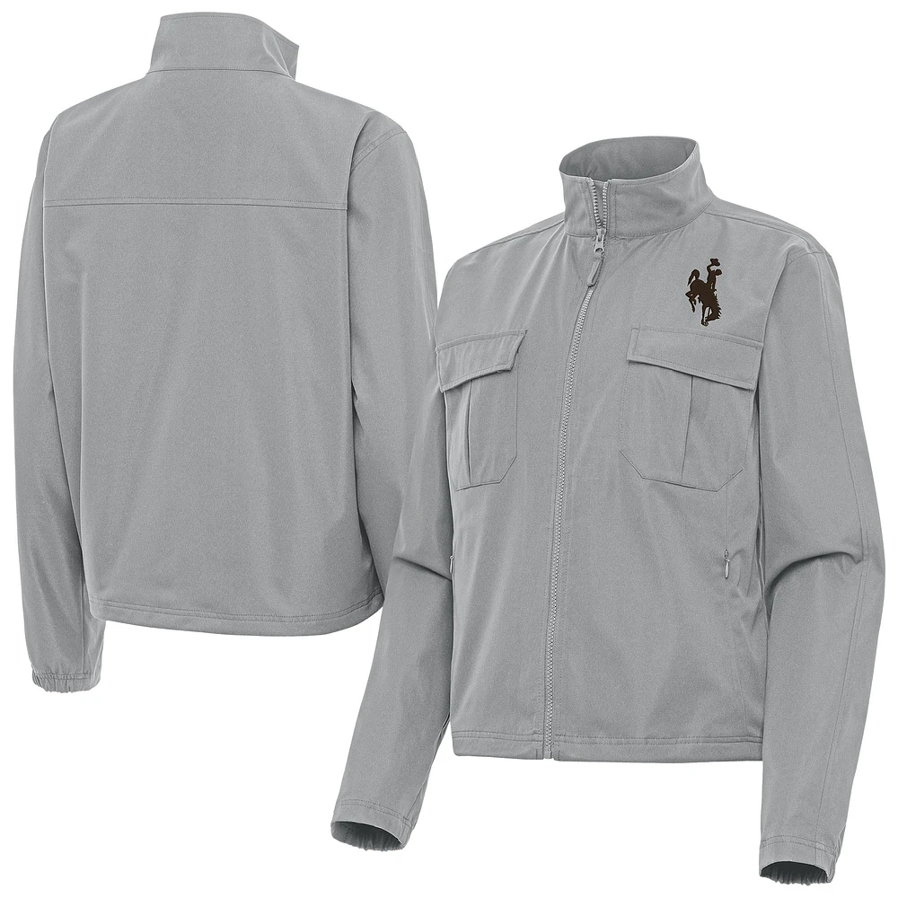 Women's Antigua Gray Wyoming Cowboys Even Par Full-Zip Jacket
