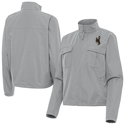 Women's Antigua  Gray Wyoming Cowboys Even Par Full-Zip Jacket